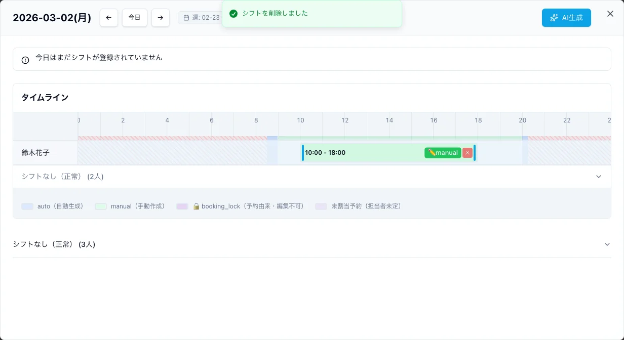 削除後のタイムライン